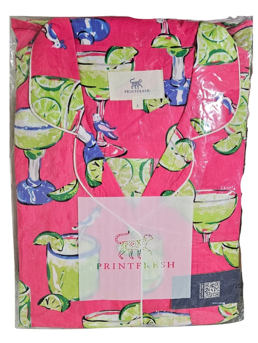 Printfresh Pajama Set Small Fresh Margarita Cabo Pink Long Sleeve Button-Up/Pant